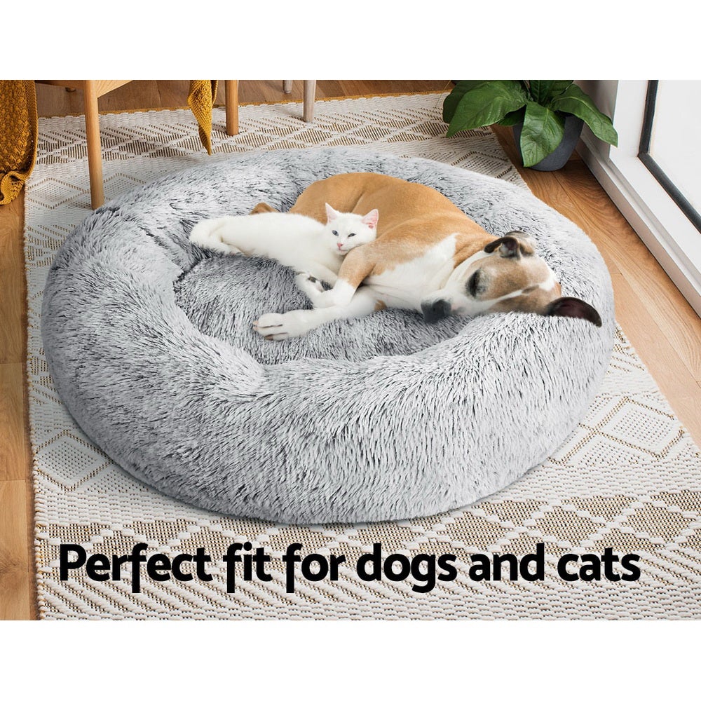 Large 90cm Calming Pet Bed – Soft Plush for Dog & Cat (Charcoal)