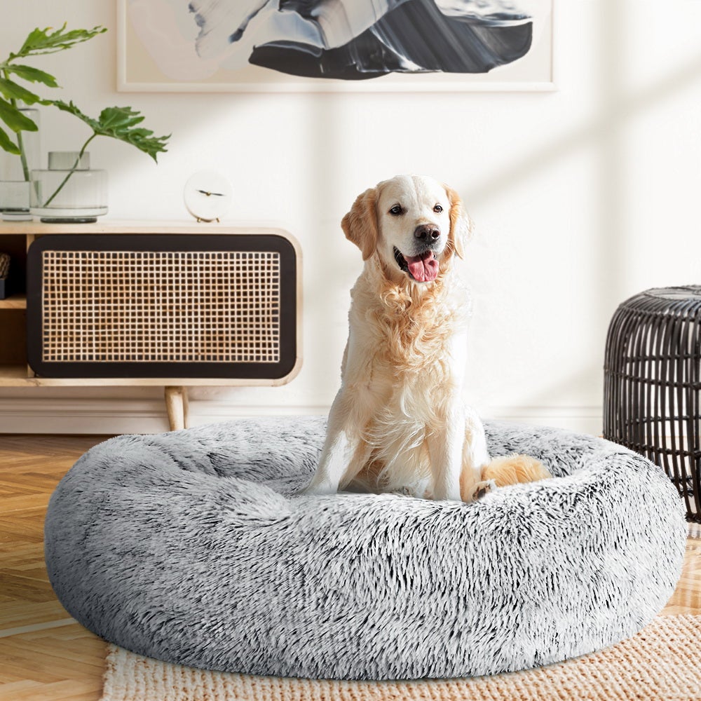 Large 90cm Calming Pet Bed – Soft Plush for Dog & Cat (Charcoal)